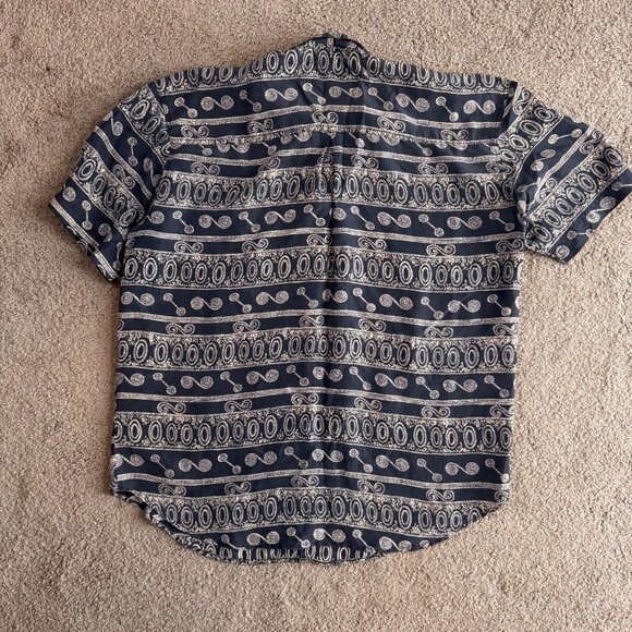 J‎ Arnold Silk Shirt Mens M Paisley Tribal Gray Short Sleeve Button Up Collared - Picture 5 of 5